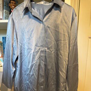 Babaton Satin Button-Up Blouse – Light Blue, Size Medium